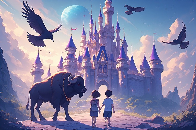 Nick and Jack in a fantasy world with a  prominent castle